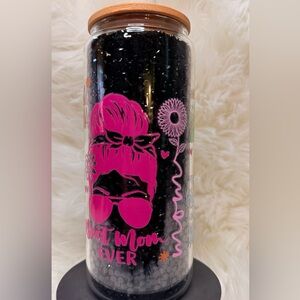 Snowglobe with Black bright stones.Pink 'Best Mom Ever' Design